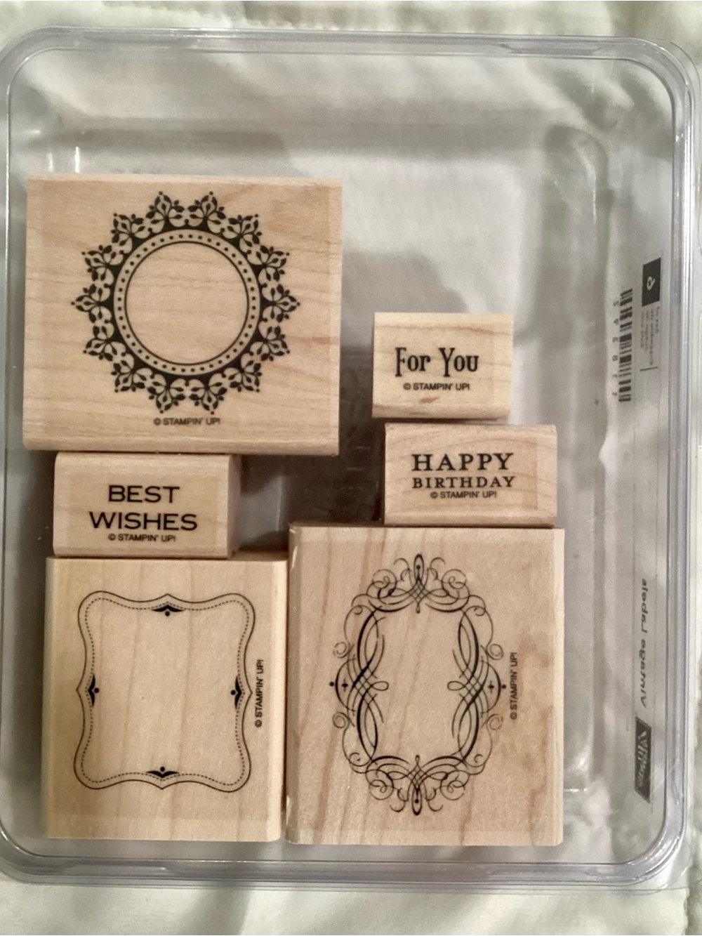 Stampin' Up! RETIRED NWOT “Vintage Labels” Wood Mount Stamp Set of 6